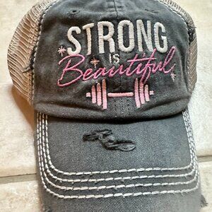 KBETHOS Black Distressed Mesh Strong is Beautiful Cap with adjustable closure